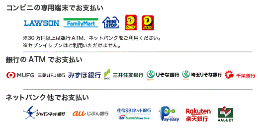 コンビニ(番号端末式)・銀行ATM・ネットバンキング決済